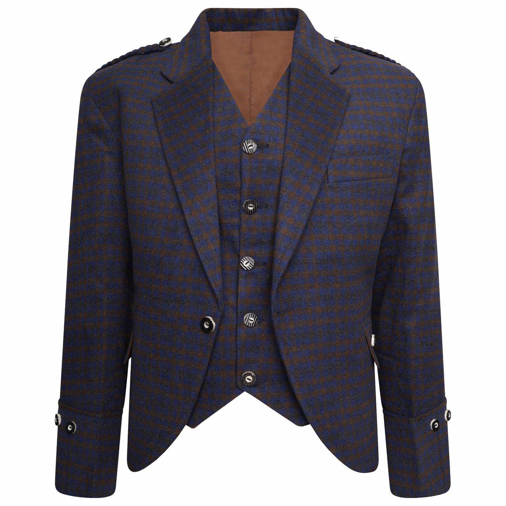 Blue Check Tweed Crail Highland Kilt Jacket and Waistcoat Scottish Wedding Dress 34"-56" - Star Enterprize Ltd