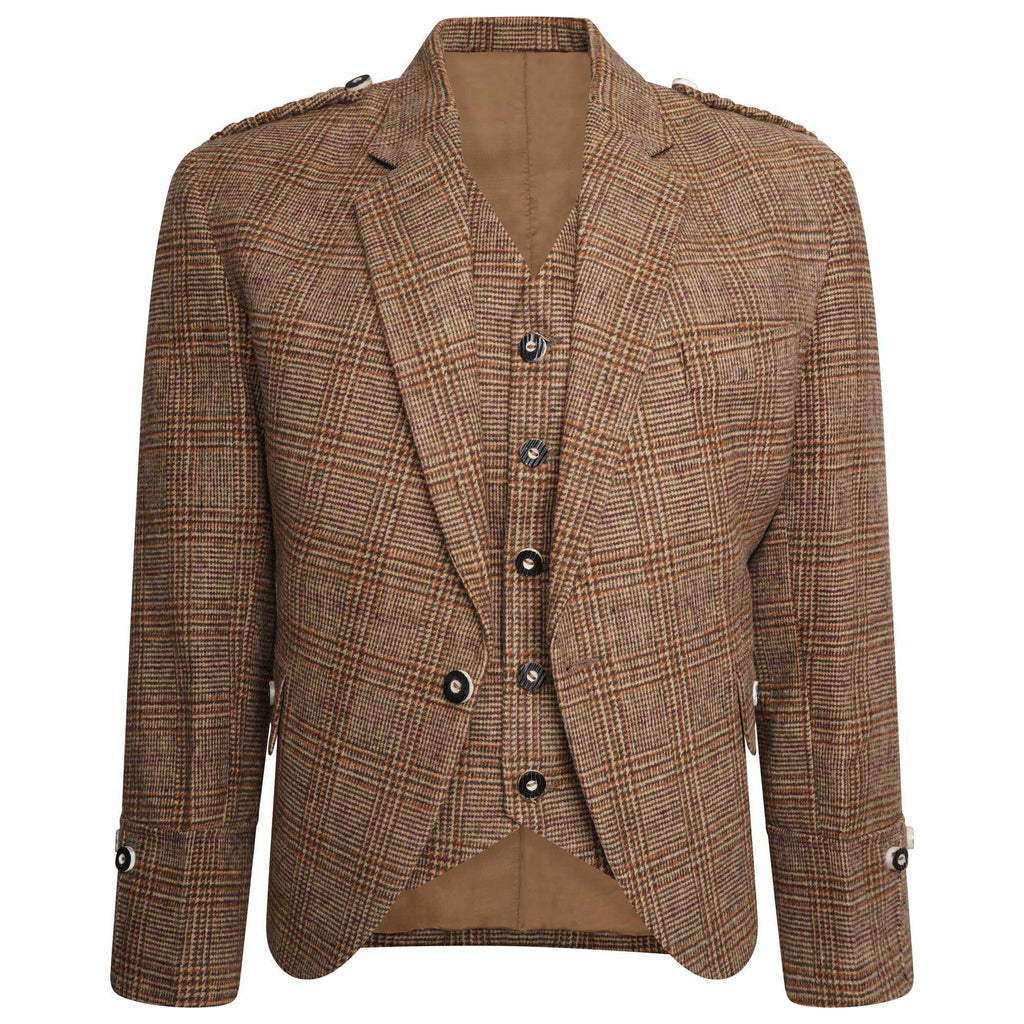 Brown Check Tweed Crail Highland Kilt Jacket and Waistcoat Scottish Wedding Dress 34"-56" - Star Enterprize Ltd