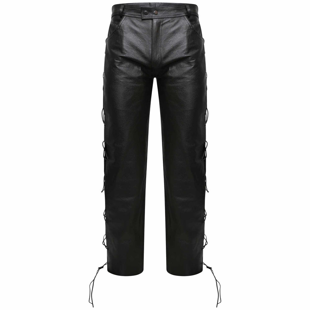 Mens Motorbike Real Leather Side Lace Black Biker Trouser Motorcycle Jeans Style Pants - Star Enterprize Ltd