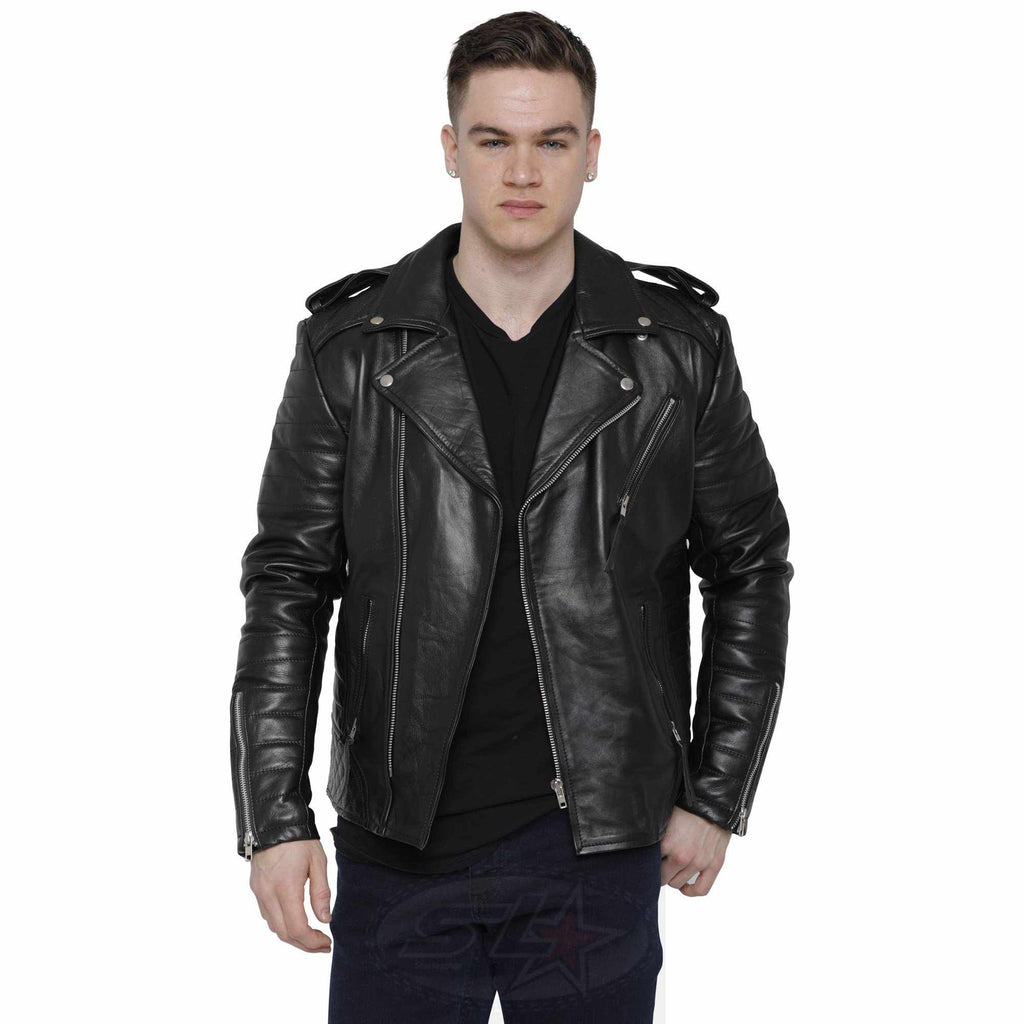 The Leather Factory Men's SWORD Genuine Lambskin Leather Biker Jacket -  Shopping From USA