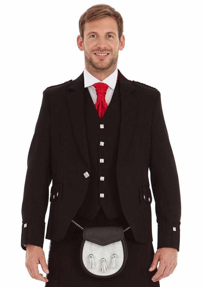 100% Wool Black Highland Pipe Band Scottish Argyle kilt Jacket & Waistcoat - Star Enterprize Ltd