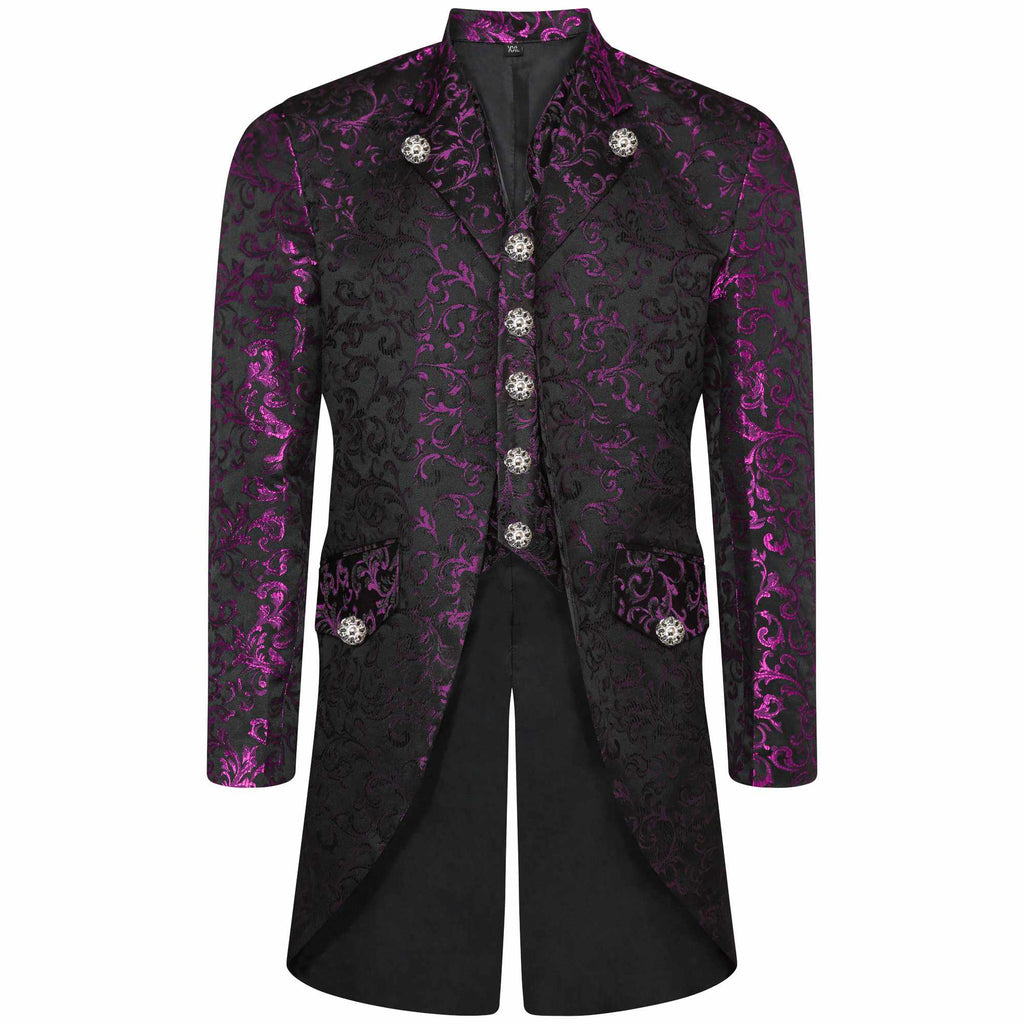 Men's Steampunk Tailcoat Gothic Jacket Victorian Coat With Waistcoat Purple - Star Enterprize Ltd