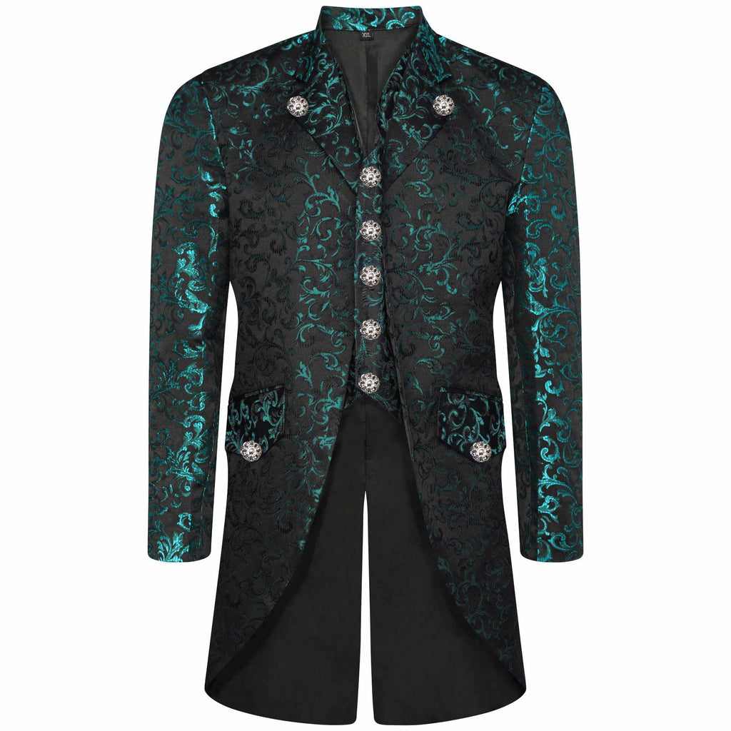 Men's Steampunk Tailcoat Gothic Jacket Victorian Coat With Waistcoat Teal - Star Enterprize Ltd