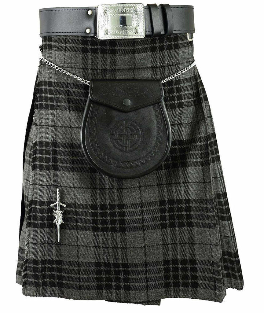 Scottish Mens Grey Kilt 16oz, Traditional Highland Skirt Dress 8 Yard Tartan Kilts - Star Enterprize Ltd