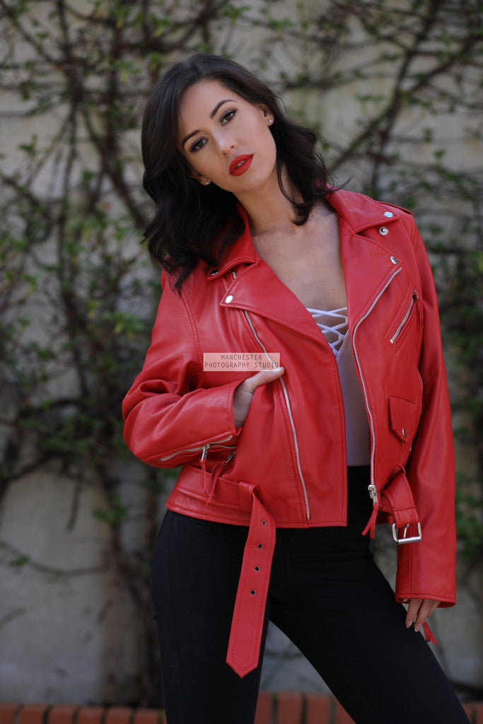 Womens Red Vintage Real Leather Ladies Classic Biker Brando Fashion Jacket - Star Enterprize Ltd