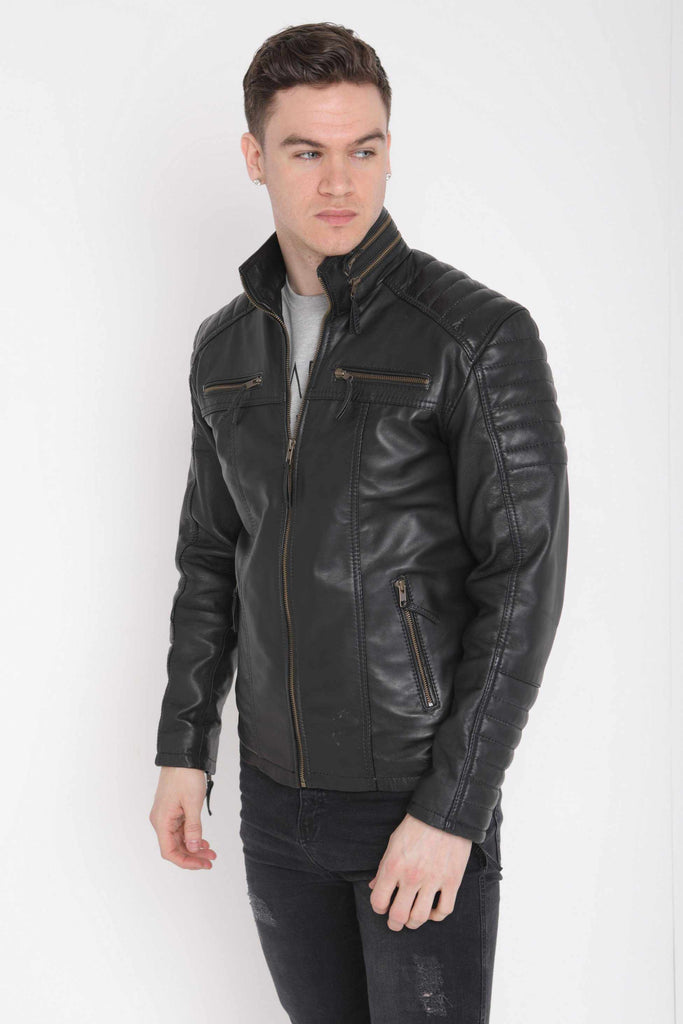 Mens Fashion Genuine Lambskin Leather Black Biker Style Slim Fit Quilted Jacket - Star Enterprize Ltd