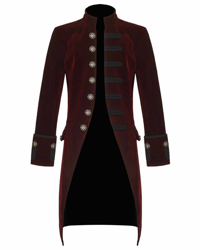 Mens Steampunk Vintage Red Tailcoat Gothic Jacket Velvet Victorian Frock Coat - Star Enterprize Ltd