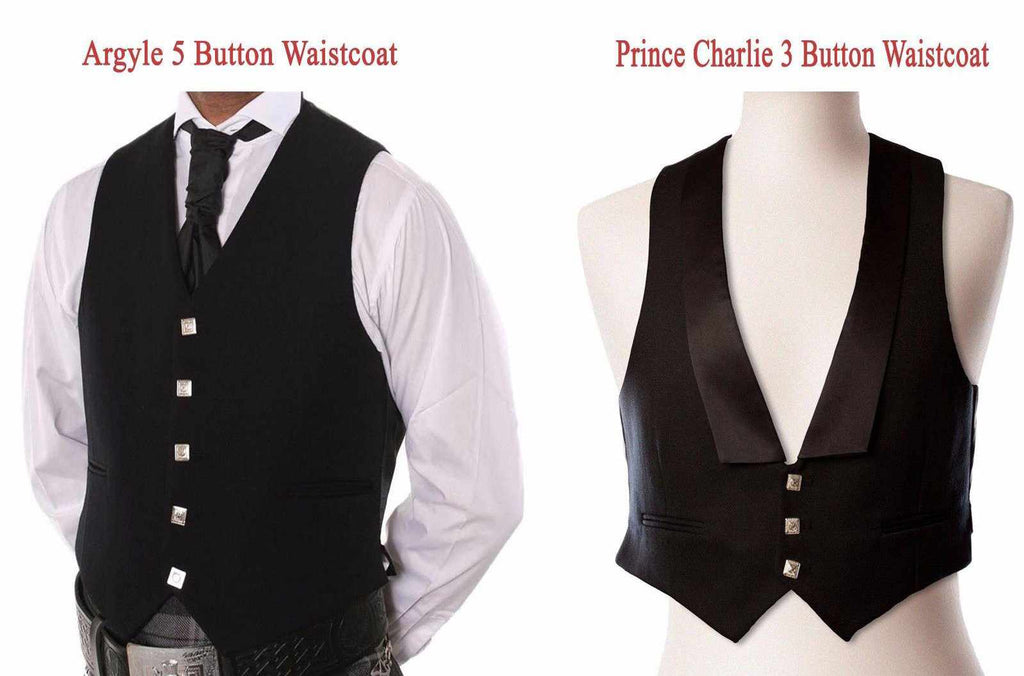 Mens Scottish Argyle & Prince Charlie Kilt Waistcoat/Vest Black - Star Enterprize Ltd
