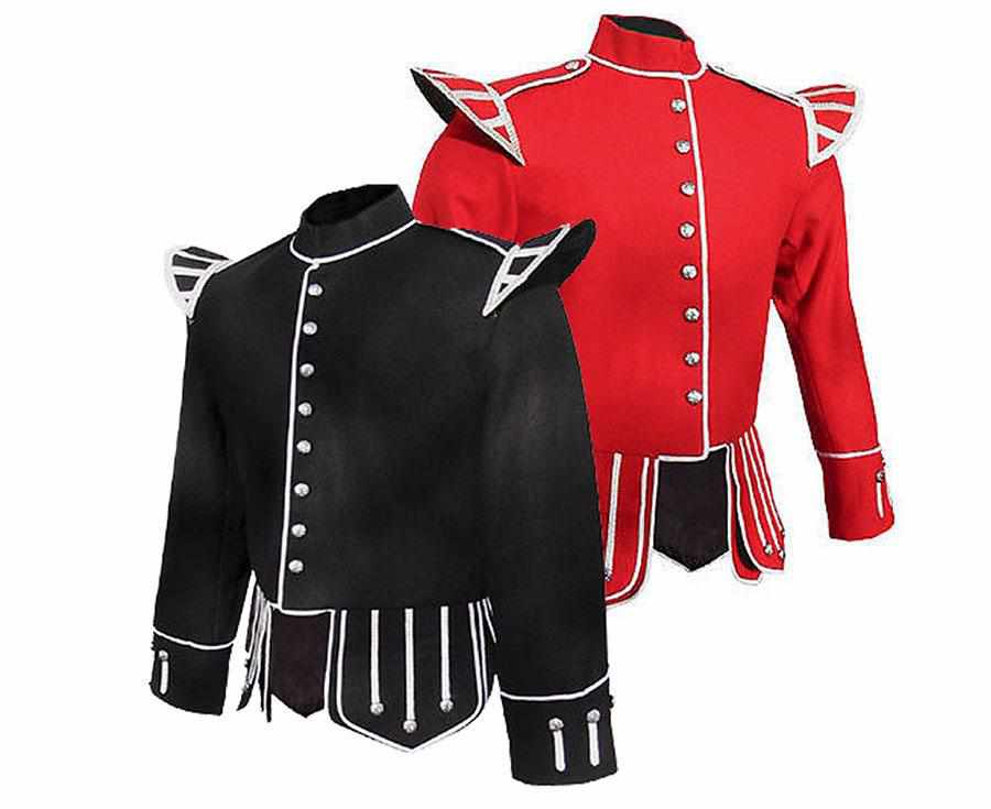 100% Wool Blend Military Piper Drummer Doublet Highland Jacket Black, Red - Star Enterprize Ltd