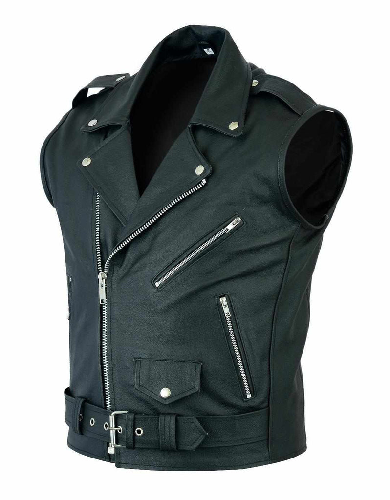 Mens Vintage Motorcycle Real Leather Waistcoat Sleeveless Brando Biker Jacket Perfecto - Star Enterprize Ltd