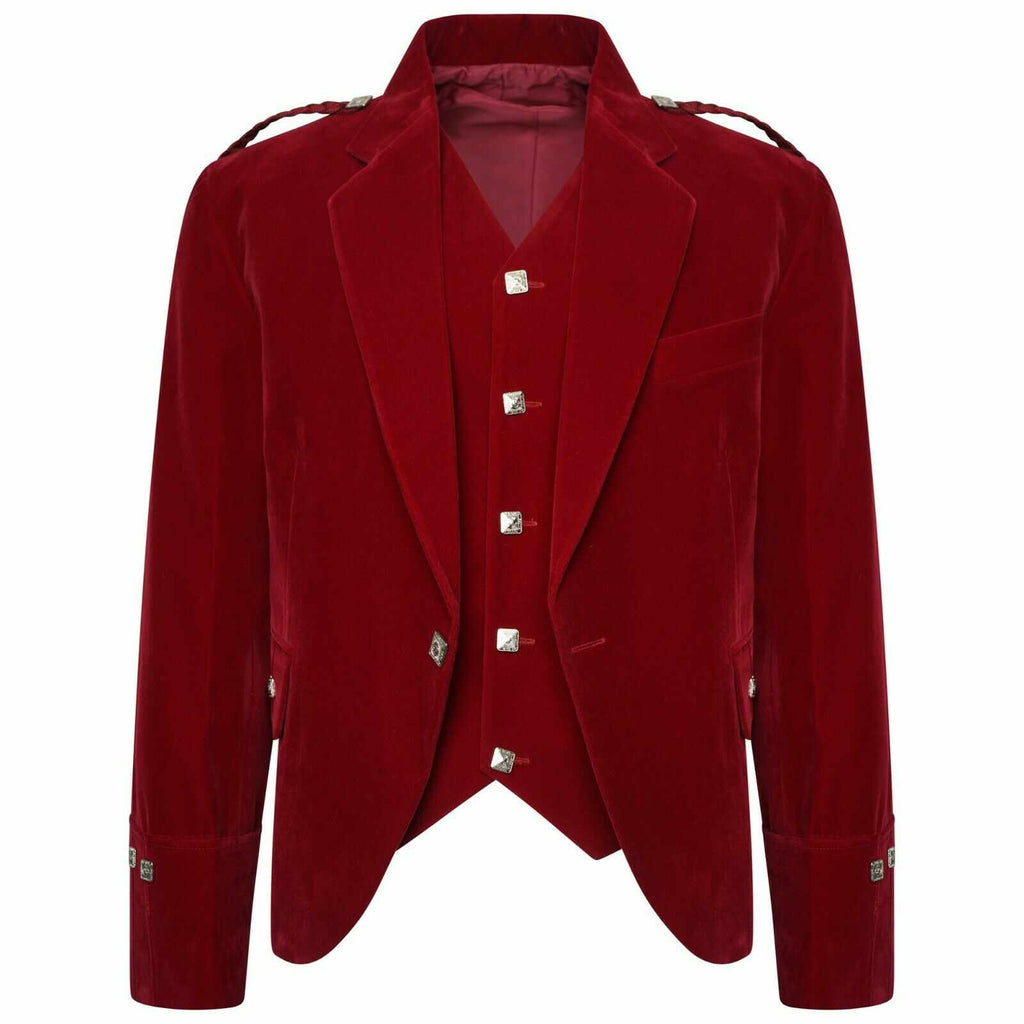 Mens Velvet Scottish Highland Argyle kilt Jacket & Waistcoat In 3 Colours - Star Enterprize Ltd