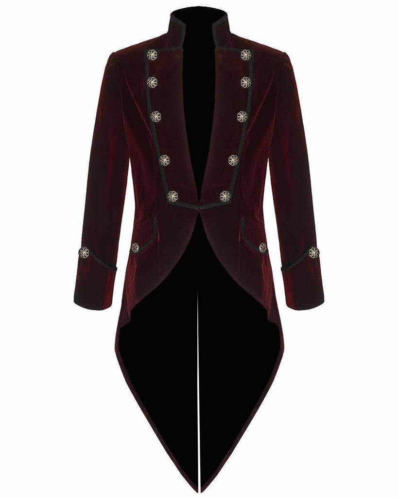 Mens Steampunk Vintage Red Tailcoat Gothic Jacket Velvet Victorian Swallowtail Coat - Star Enterprize Ltd