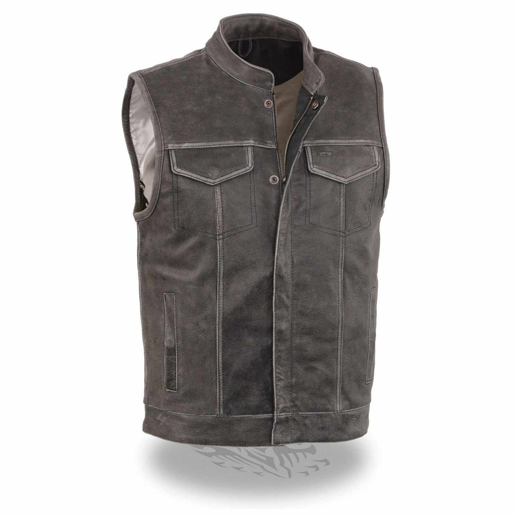 Real Leather Mens Son Of Anarchy Distressed Grey Motorcycle Biker Waistcoat - Star Enterprize Ltd
