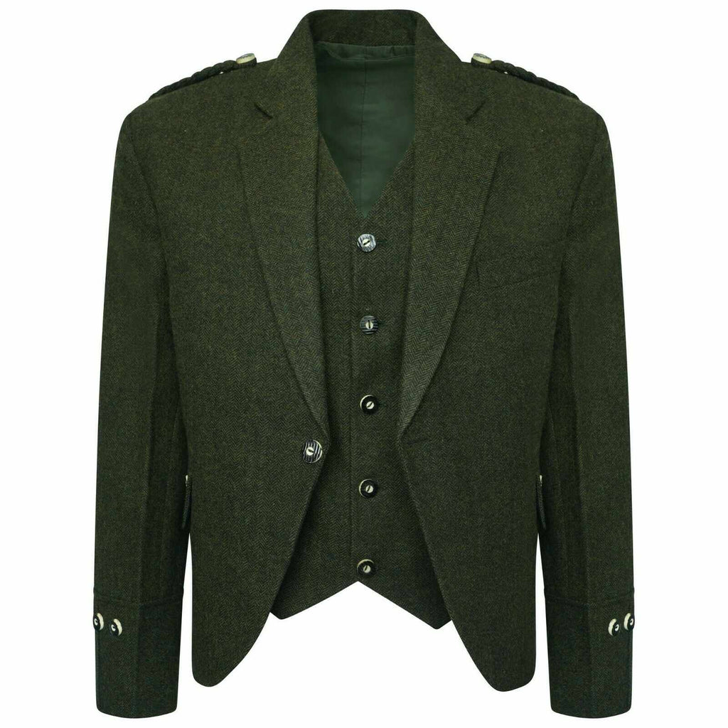 Tweed Crail Highland Green Kilt Jacket and Waistcoat Scottish Wedding Dress - Star Enterprize Ltd
