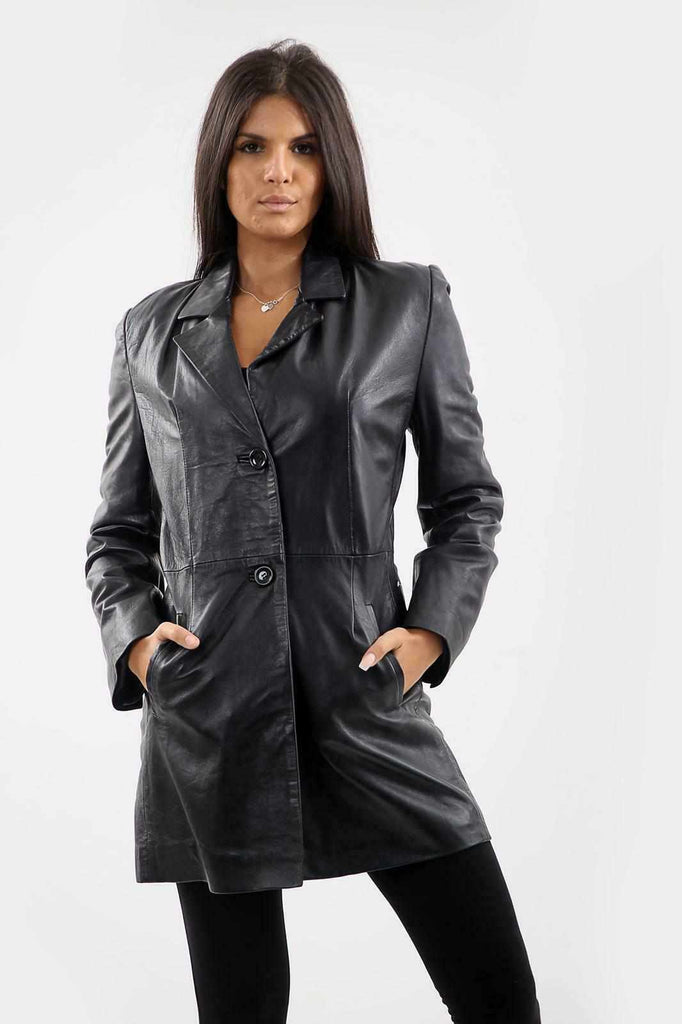 Womens Vintage Classic Real Leather Gothic 3/4 Jacket Ladies Leather Blazer Coat - Star Enterprize Ltd