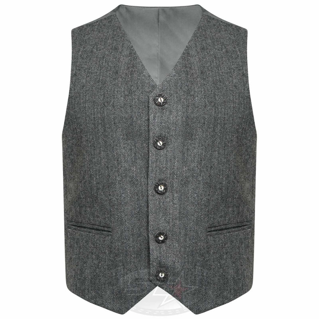 Tweed 100% Wool Scottish Argyle Kilt Waistcoat Grey & Brown Outfit Vest - Star Enterprize Ltd
