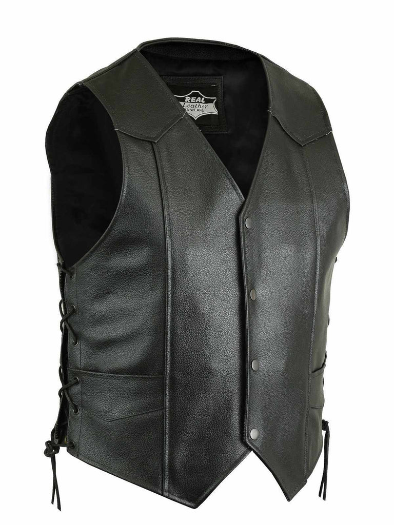 Limited Stock Mens Motorcycle Black Leather Side Laced Up Biker Waistcoat / Vest - Star Enterprize Ltd