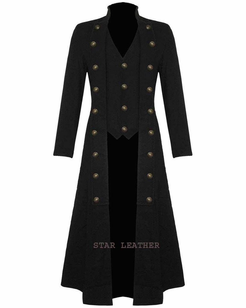 Mens Handmade Steampunk Military Gothic Jacket Black Long Trench Coat - Star Enterprize Ltd