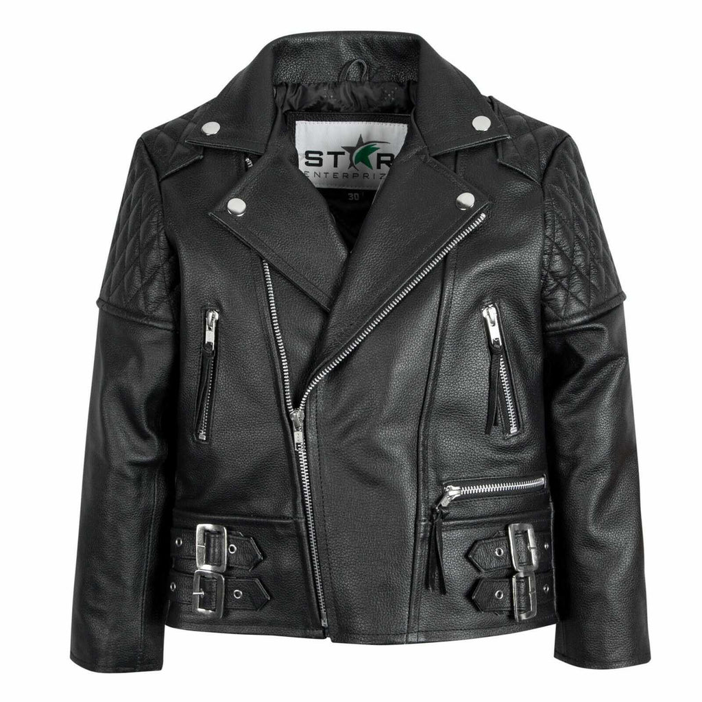 Kids Leather Biker Jacket Brando Motorcycle Quilted Boys/Girls (4 To 13 Years) - Star Enterprize Ltd