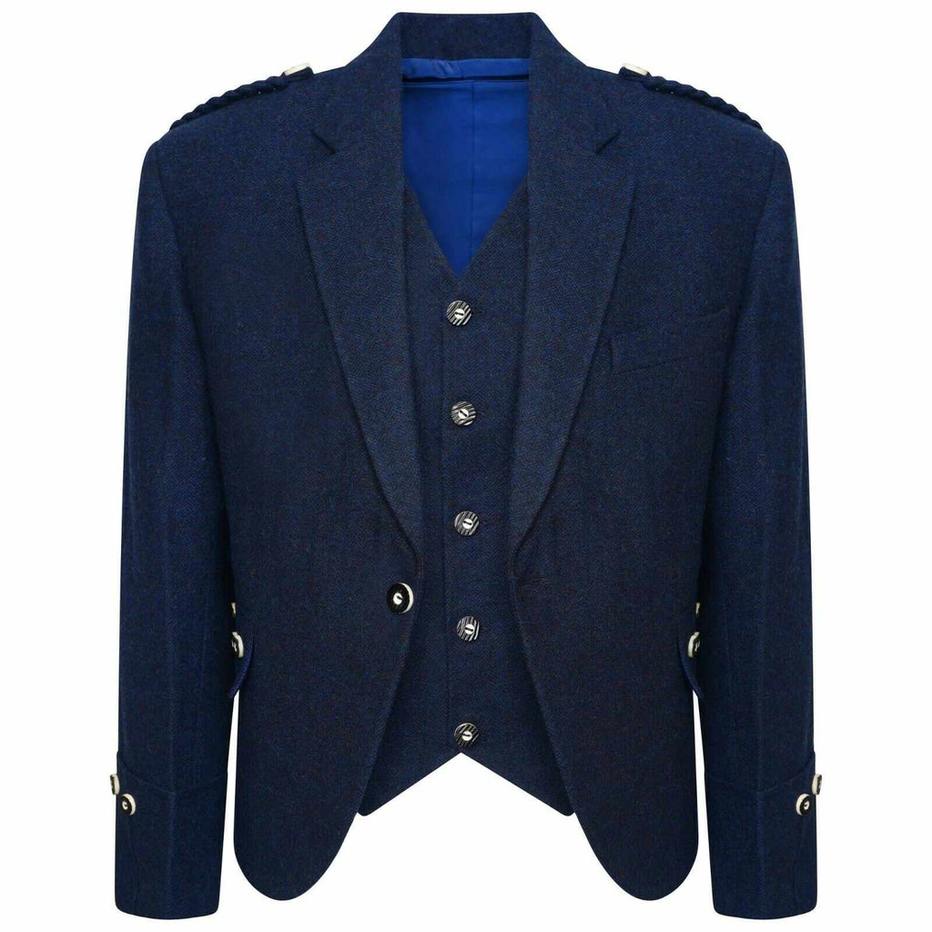 Tweed Crail Highland Blue Kilt Jacket and Waistcoat Scottish Wedding Dress - Star Enterprize Ltd