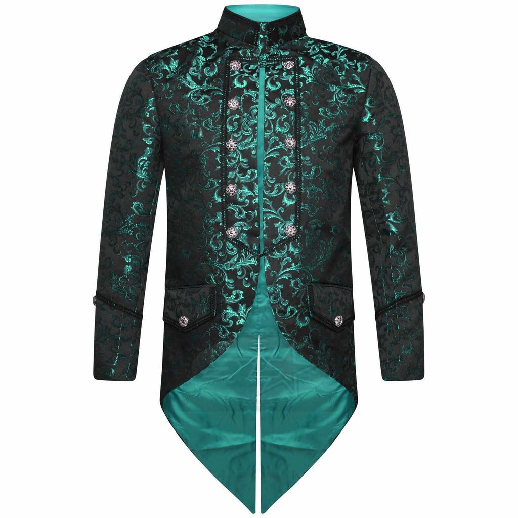 Men's Steampunk Fancy Dress Teal Gothic Tailcoat Swallowtail Jacket - Star Enterprize Ltd