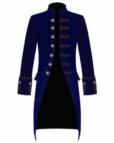 Mens Steampunk Vintage Blue Tailcoat Gothic Jacket Velvet Victorian Frock Coat - Star Enterprize Ltd