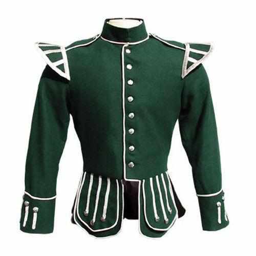 100% Wool Military Piper Drummer Doublet Tunic Green Pipe Jacket Jacket (All Sizes) - Star Enterprize Ltd