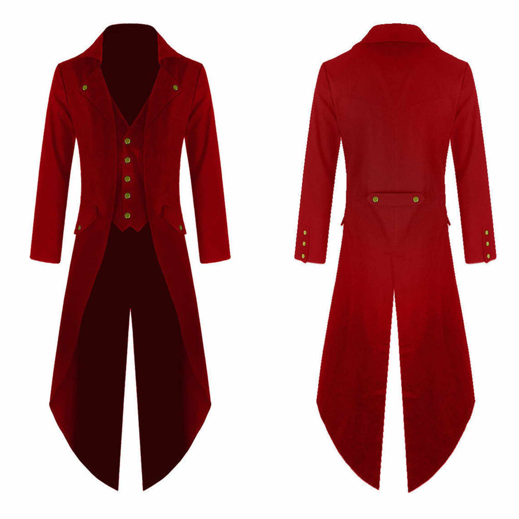 Mens Steampunk Tailcoat Gothic Jacket Victorian Coat Party/Wedding Dress Red - Star Enterprize Ltd